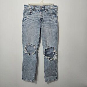 American Eagle Womens Super High Rise Ankle Straight Jeans Sz 6 Distressed Loose